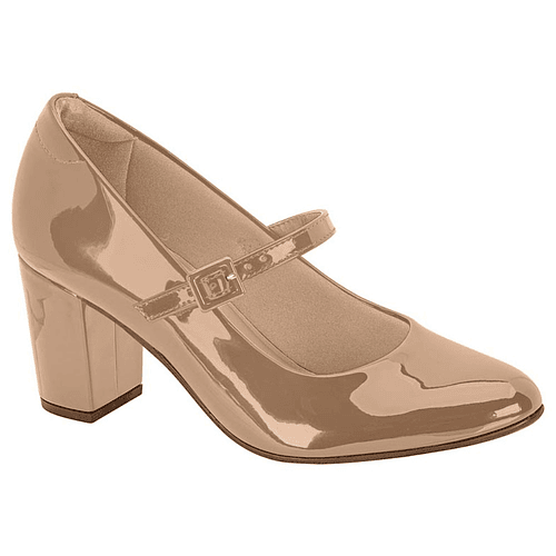 Zapato Taco Ancho Efecto Charol Beige 7377-118-13488-52531