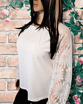 White Elegant Lace Sleeve Top Blouse 