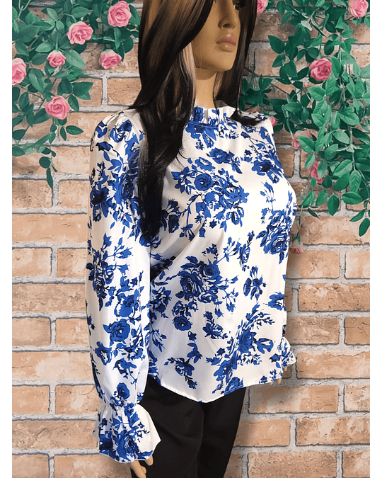 Gorgeous Design Blue Floral Blouse Top