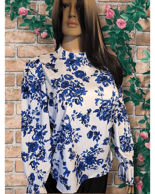 Gorgeous Design Blue Floral Blouse Top