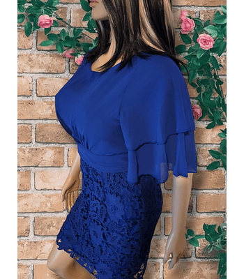 Elegant Navy Tiered Flounce Sleeve Dress