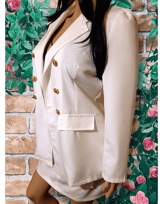 Chic 2 Piece Gold buttons Jacket and Elastic Skirt Set 