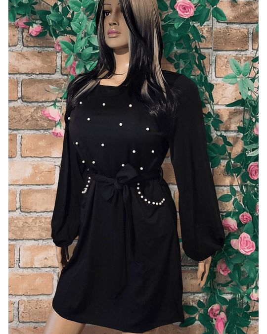 Luxurious Pearls Belted Dress