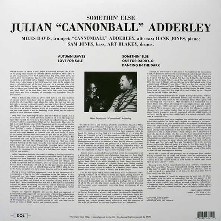 Cannonball Adderley Miles Davis Somethin Else Vinilo Azul 2