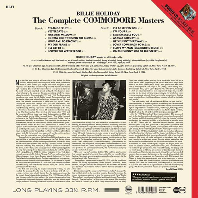 Billie Holliday - The Complete Commodore Masters Lp + Cd 2