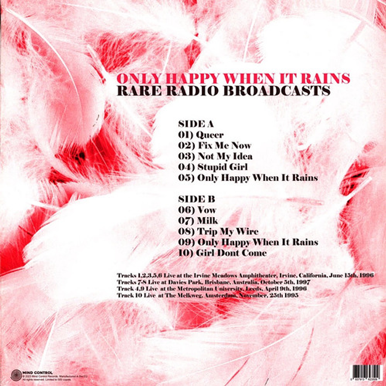 Garbage Only Happy When It Rains Rare Radio Broadcast Vinilo 2