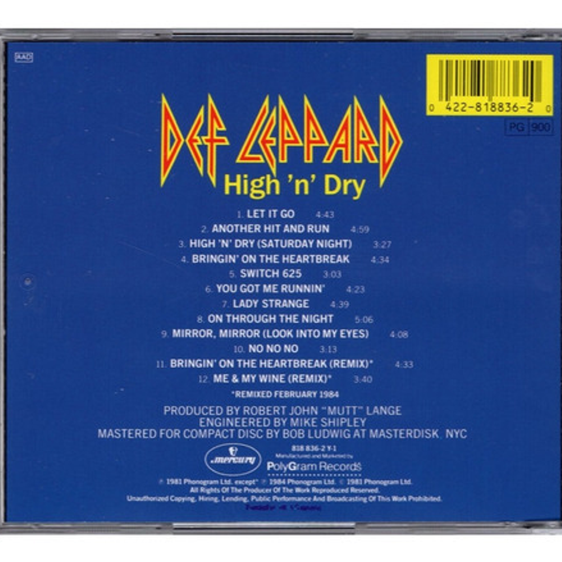 Def Leppard High 'n' Dry Cd Nuevo Europe 2