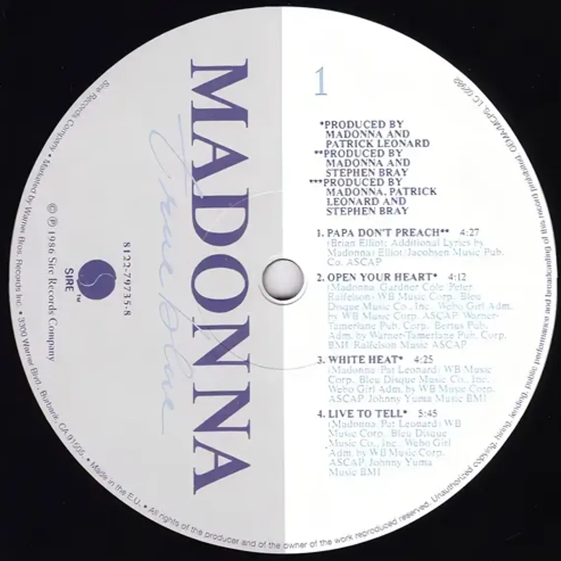Madonna True Blue(vinilo 180grs. Sellado 4