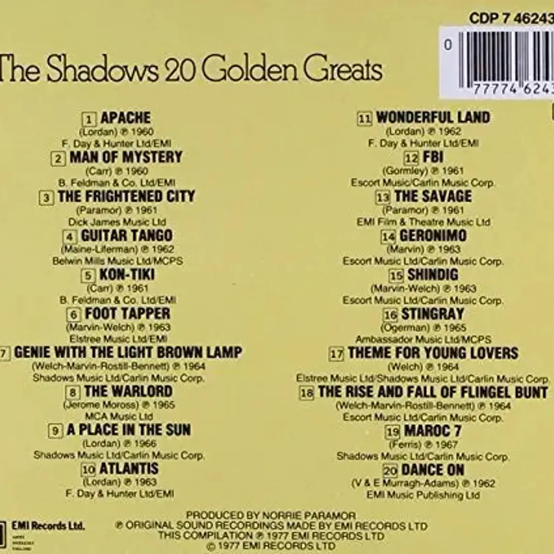 Cd The Shadows 20 Golden Greats Nuevo Y Sellado 2