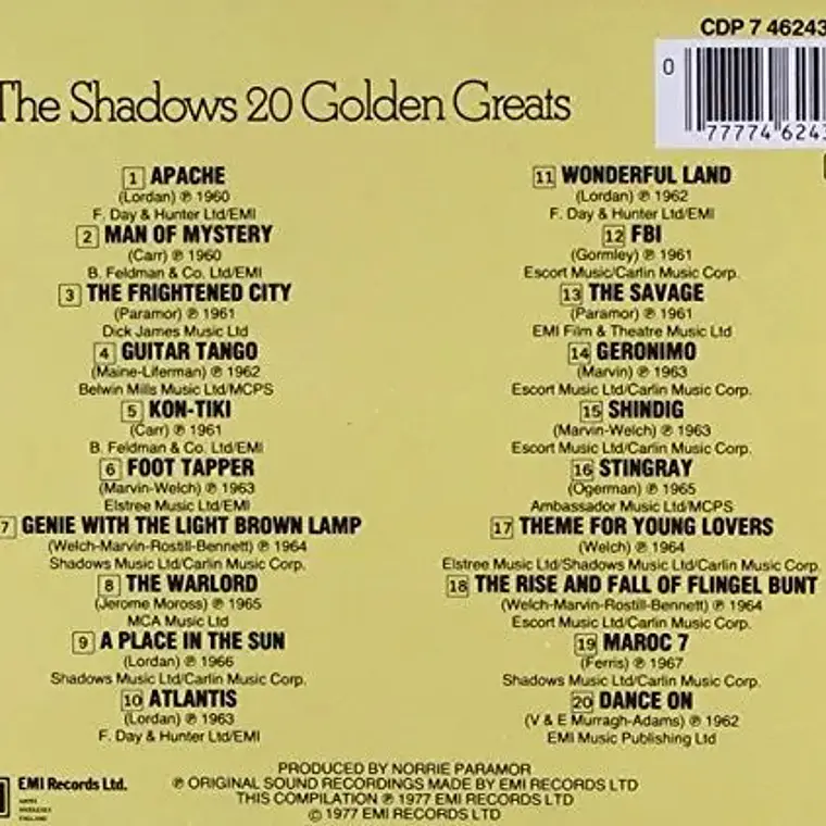 Cd The Shadows 20 Golden Greats Nuevo Y Sellado 2
