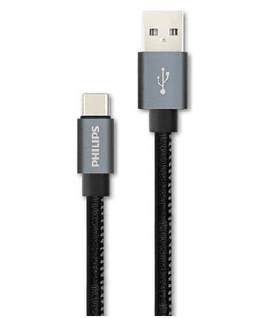 Cable USB-A a USB-C Philips, Cuero Negro