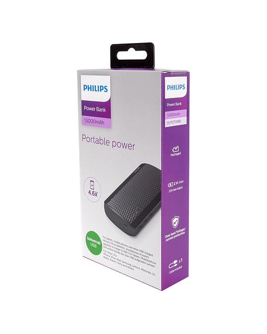 POWER BANK 13000 mAh 3 PUERTOS USB, NEGRO