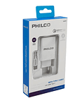 Cargador de Pared Philco Qualcom 3.0, Potencia 18W, Incluye Cable USB-C 1.2 Metros, Blanco