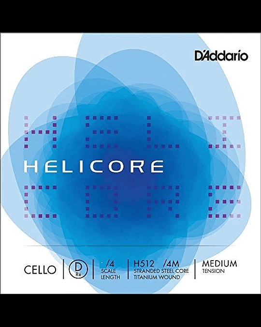 D'Addario Helicore Cello Cuerda D Única, Escala 4/4, Tensión Media