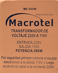 TRANSFORMADOR DE 220 A 110 V 500 WATTS