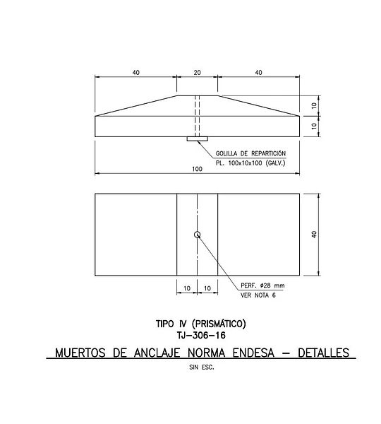 Muerto de anclaje tipo TJ norma endesa