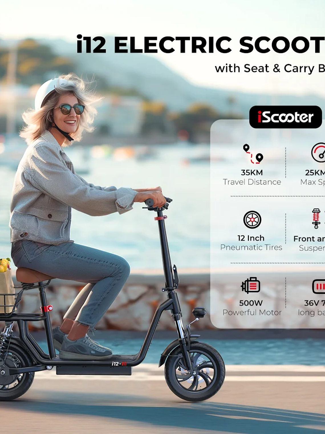Scooter i12 – Patinete Eléctrico con Asiento y Cesta 3