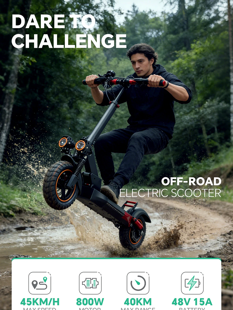 Patinete Eléctrico MX-14 800W | 45 km/h · 40 km Autonomía · Ruedas Off-Road 10” · Plegable 2