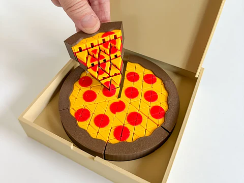 Pizza familiar sensorial articulada – Puzzle fidget con caja