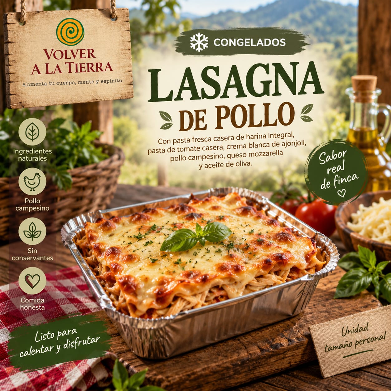Lasagna integral de pollo campesino