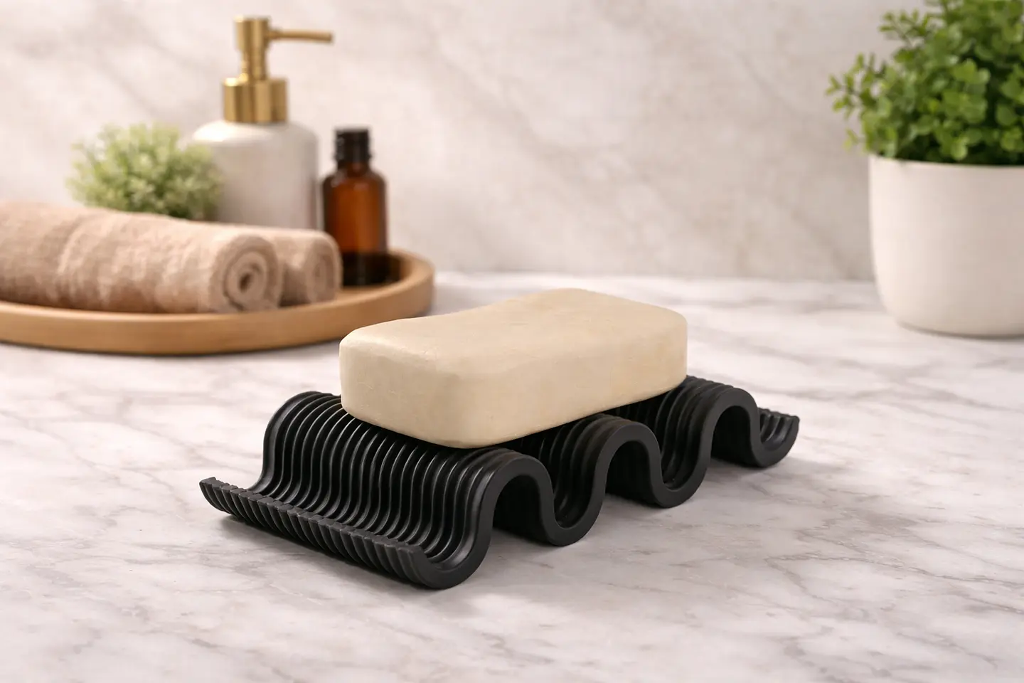 Saboneteira Moderna com Drenagem - Design Ondulado Premium 2