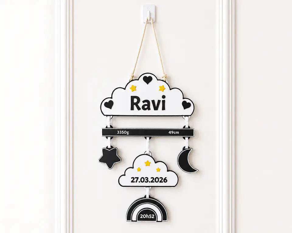 Placa de Nascimento Personalizado - Nuvem  2
