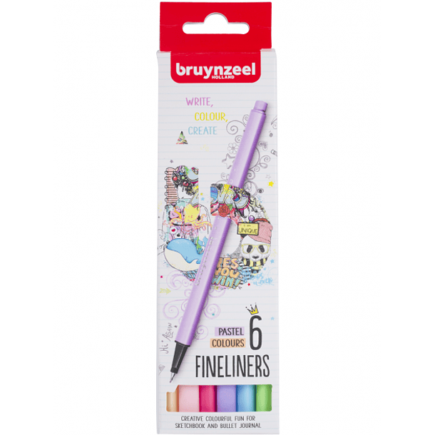 Marcadores Punta Fina Bruynzeel Set 6 Colores Pastel 1