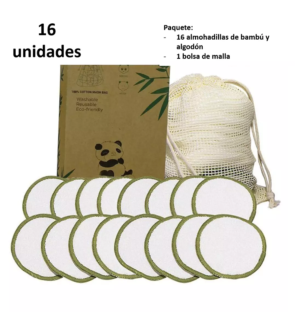 Almohadillas reutilizables de bambú Pack 16 o 20 unidades