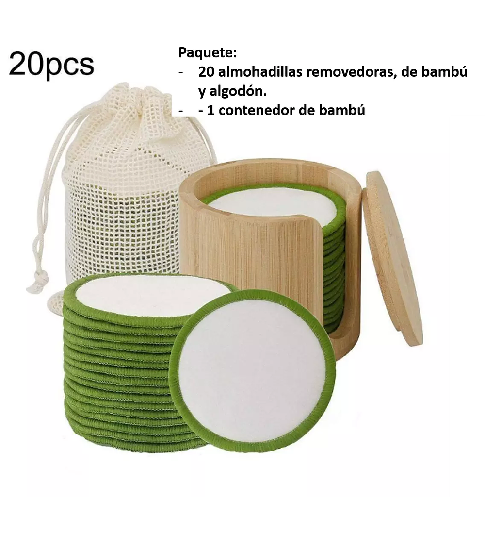 Almohadillas reutilizables de bambú Pack 16 o 20 unidades