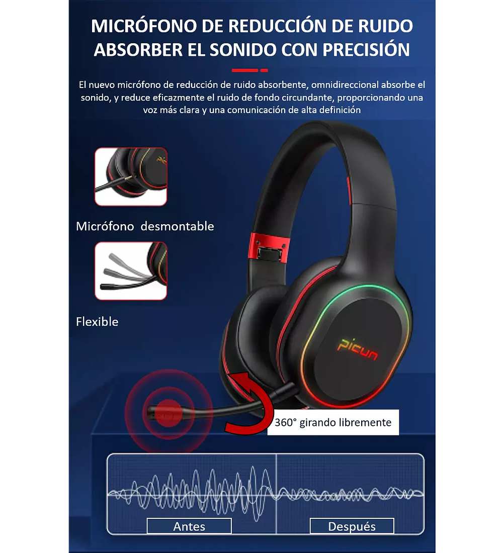 Audifonos Pro-Gamer PICUN P80X Bluetooth con Microfono