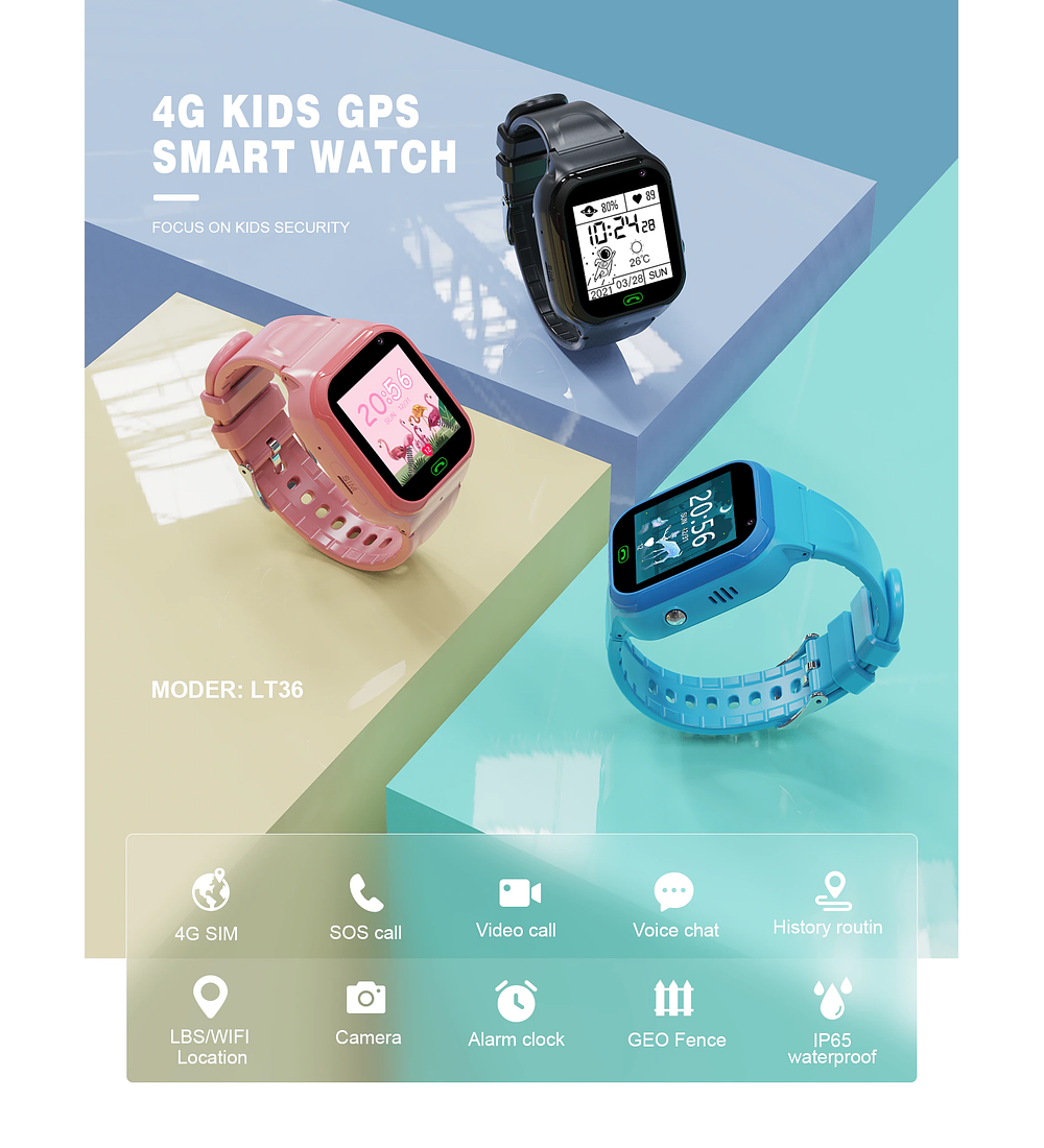 Smartwatch 4G para niños, GPS, WIFI, videollamada SOS IP67
