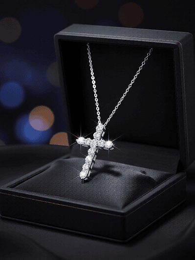 Colgante Plata 925 Cruz + Moissanite 0,20 qt x 11 x 3,50 mm (Unisex)