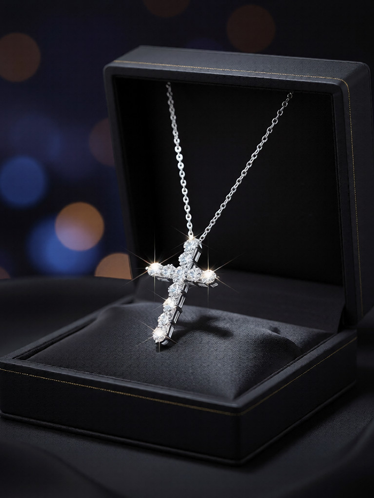 Colgante Plata 925 Cruz + Moissanite 0,20 qt x 11 x 3,50 mm (Unisex) 1