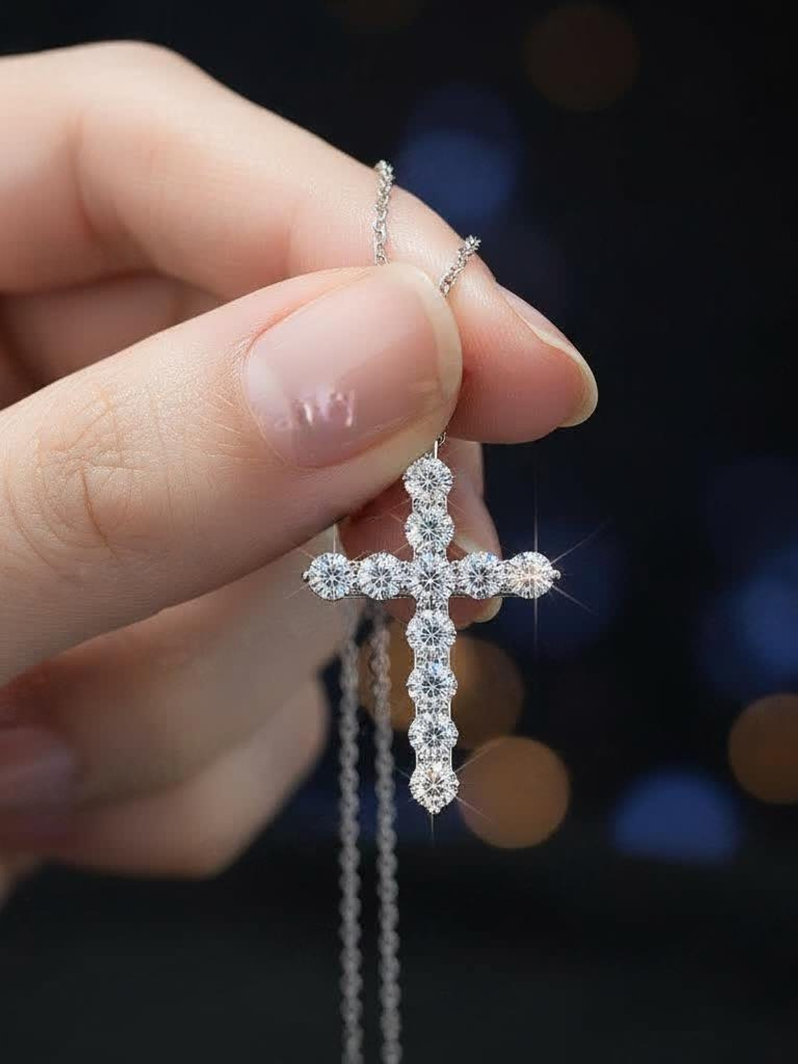 Colgante Plata 925 Cruz + Moissanite 0,20 qt x 11 x 3,50 mm (Unisex) 2