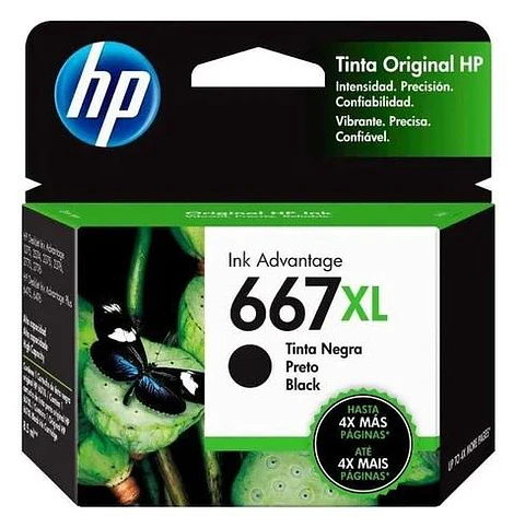 Tinta Original Hp 667 Xl Bk (3Ym81 Al)