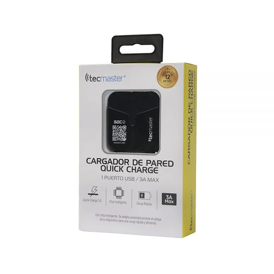 Cargador De Pared Quick Charge  Black Tecmaster 2