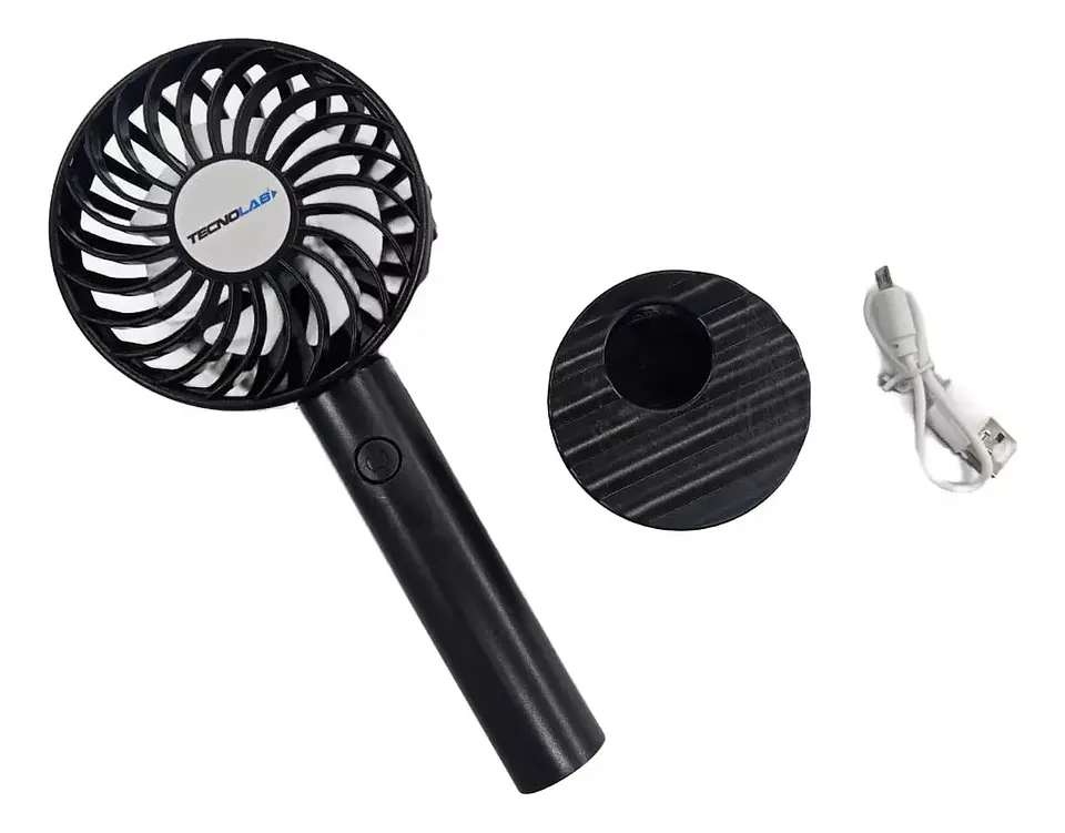 Ventilador Recargable Portátil Con Soporte Negro 3
