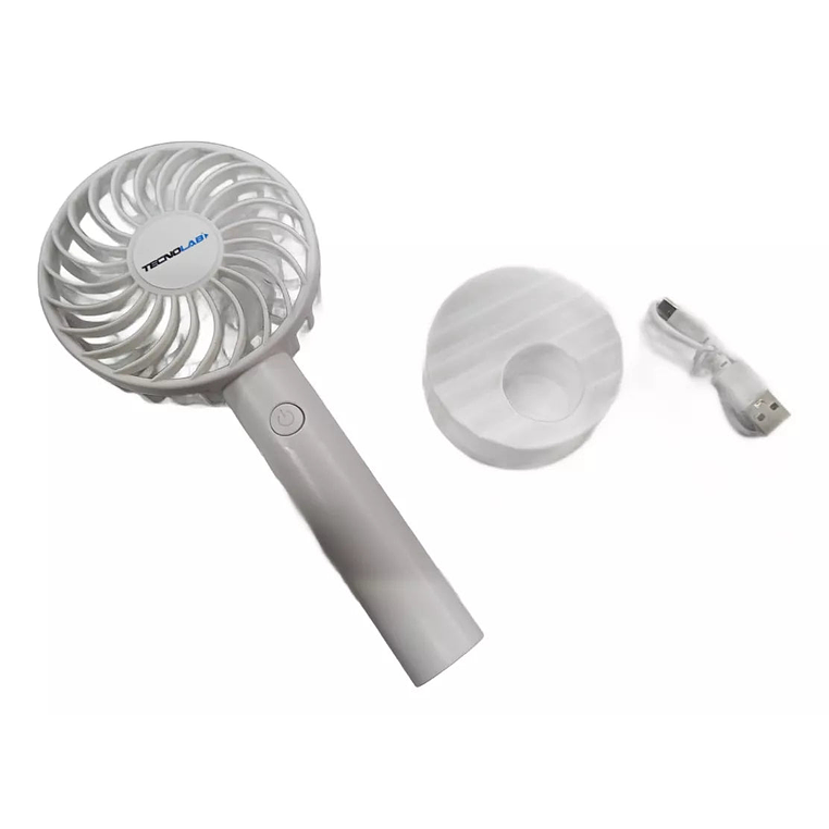Ventilador Recargable Portátil Con Soporte Blanco 3