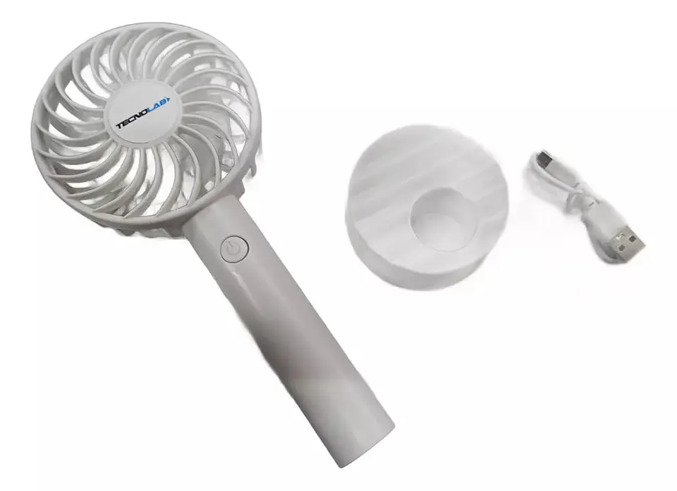 Ventilador Recargable Portátil Con Soporte Blanco 3