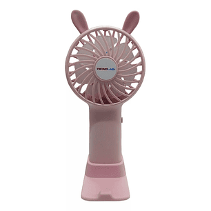Mini Ventilador Portátil Recargable Con Base Rosado Tecnolab