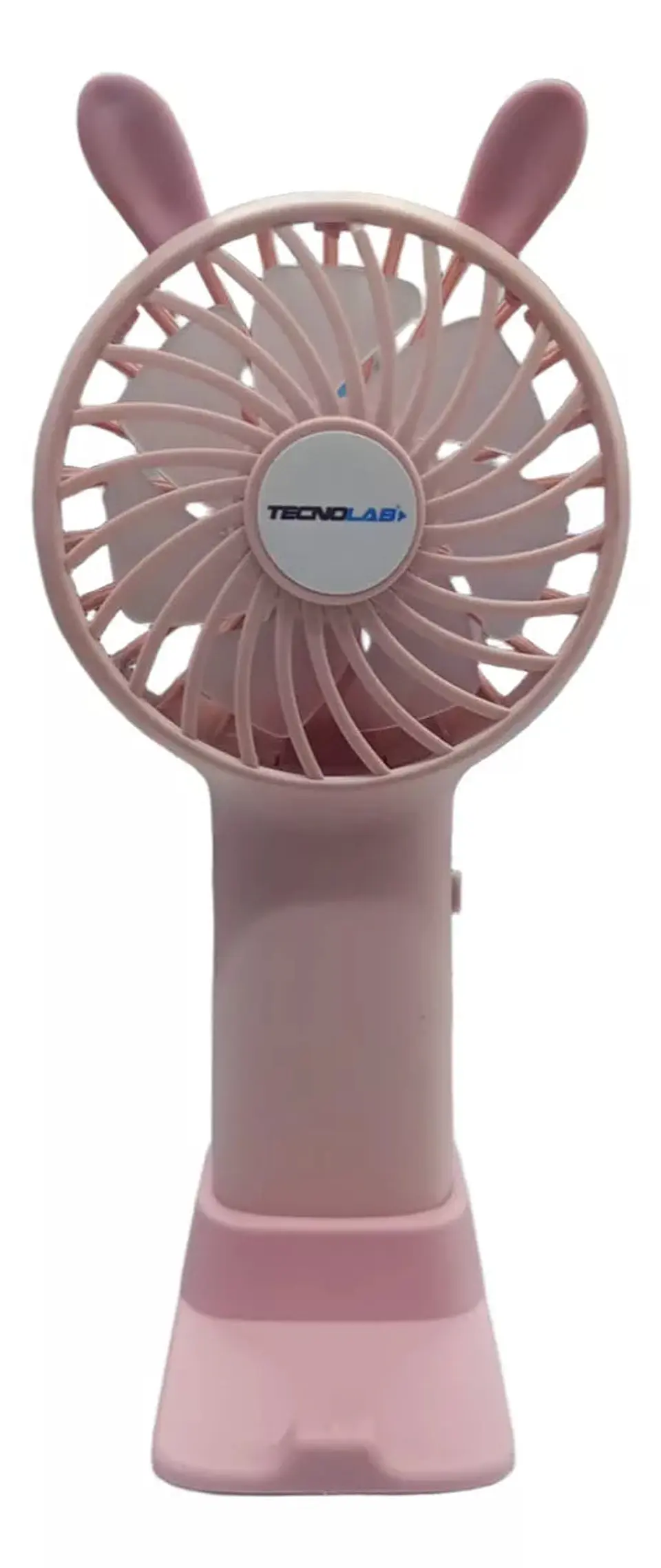 Mini Ventilador Portátil Recargable Con Base Rosado Tecnolab 1