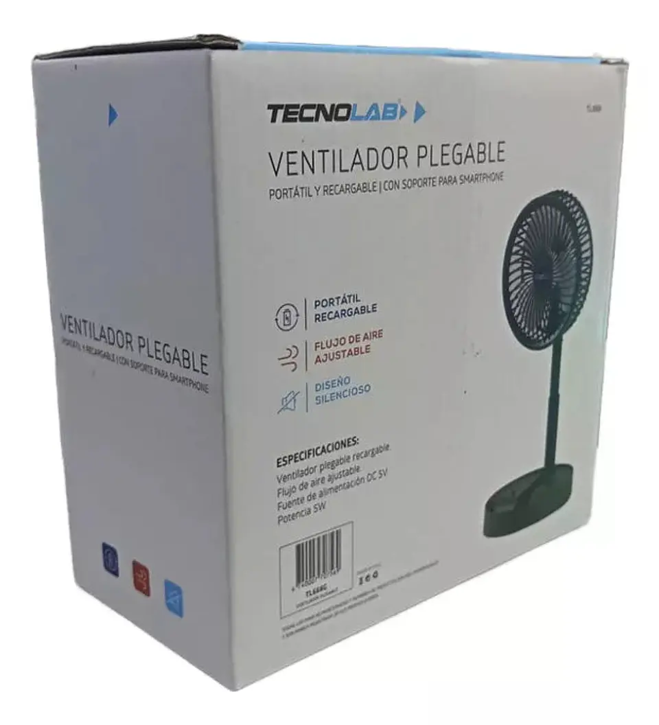 Ventilador Recargable Portátil Usb Plegable Verde Tecnolab 6