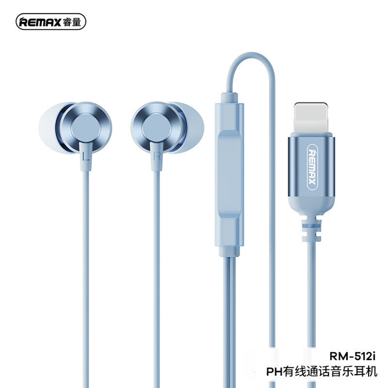 AUDIFONO CON CABLE LIGHTNING RM-512I BLUE REMAX  1