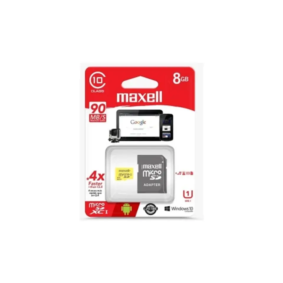 Memoria Maxell Micro SD HC 8GB Clase 10 con Adaptador Sol 1