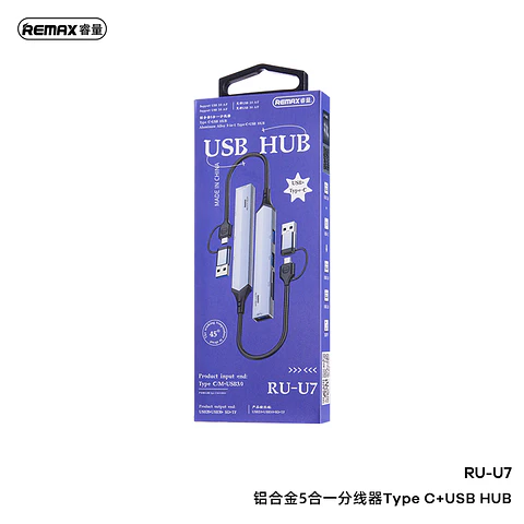 Remax Aluminum Alloy 5-in-1 Type-C + USB Hub RU-U7 Silver Gray