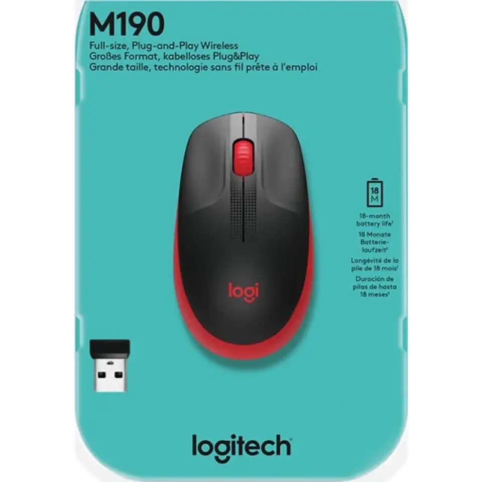 MOUSE INALAMBRICO M190 ROJO LOGITECH 1