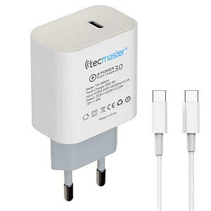 CARGADOR DE VIAJE TIPO C INCLUYE CABLE C A C CARGA RAPIDA TM-200524 TECMASTER