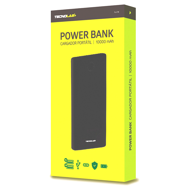 POWER BANK SOLAR 10000 MAH CON CABLE DE CARGA BLACK TECNOLAB 1