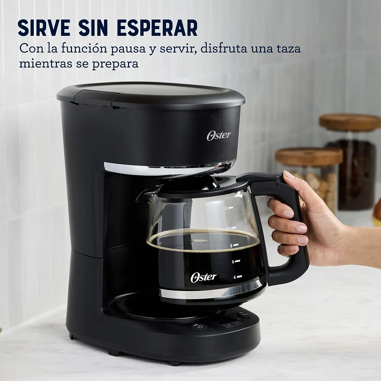 Cafetera Programable Oster BVSTDCP121B de 12 Tazas de Capacidad con Filtro Reutilizable + Jarra con Medidas 3