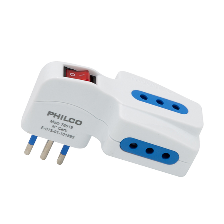 ENCHUFE TRIPLE 78519 C/SWITCH 2P+T 10A 250V BLANCO PHILCO 1